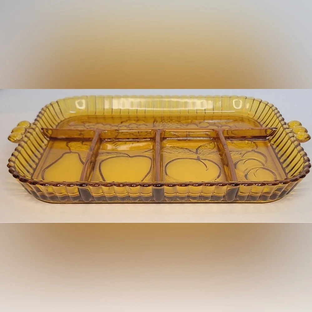 Vintage Amber Glass Divided Serving Tray